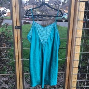 Intimate Pleasures teal strappy chemise with lace insets size 18-20